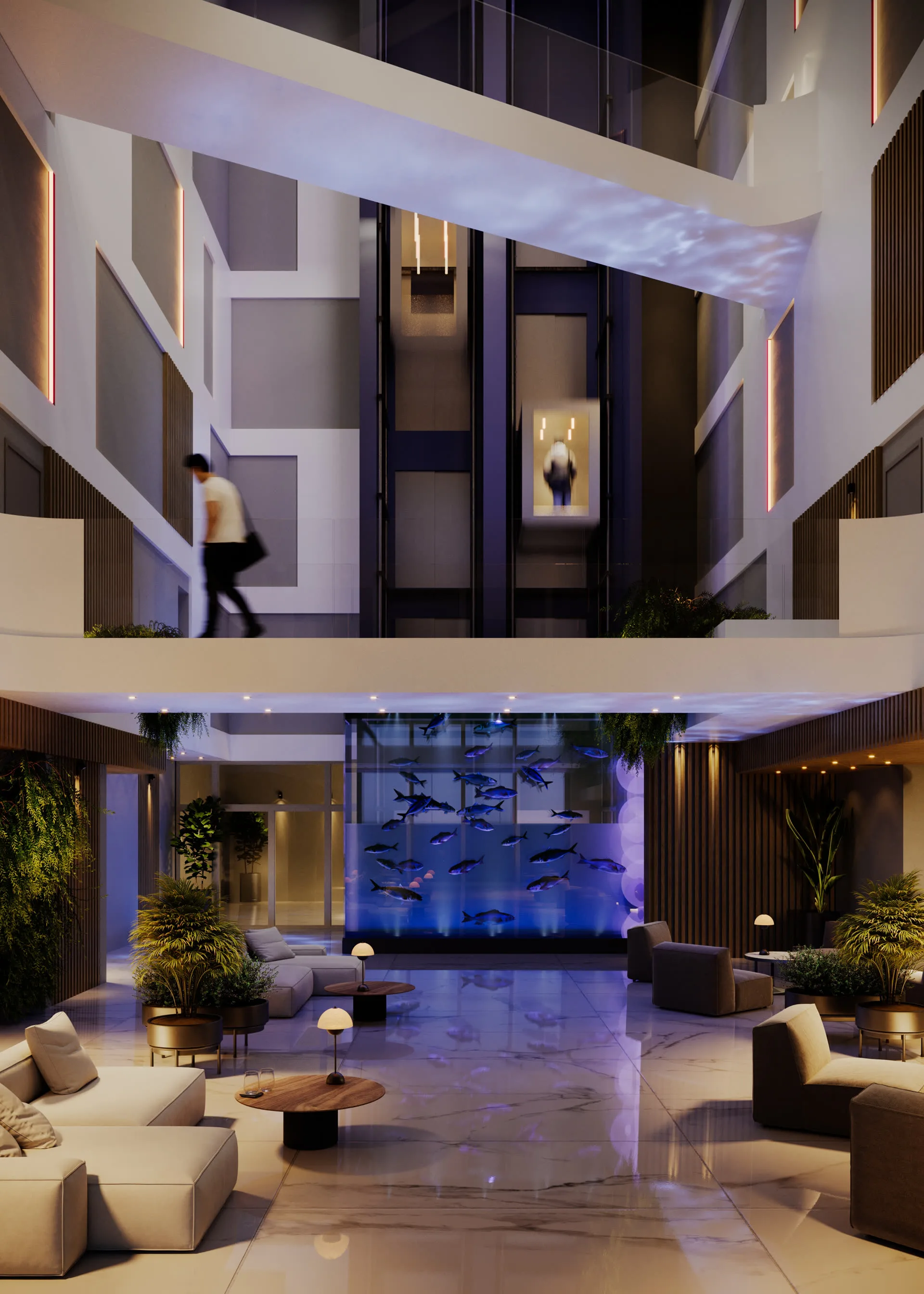 Acquario monumentale nella lobby di un hotel di lusso — CaVenza