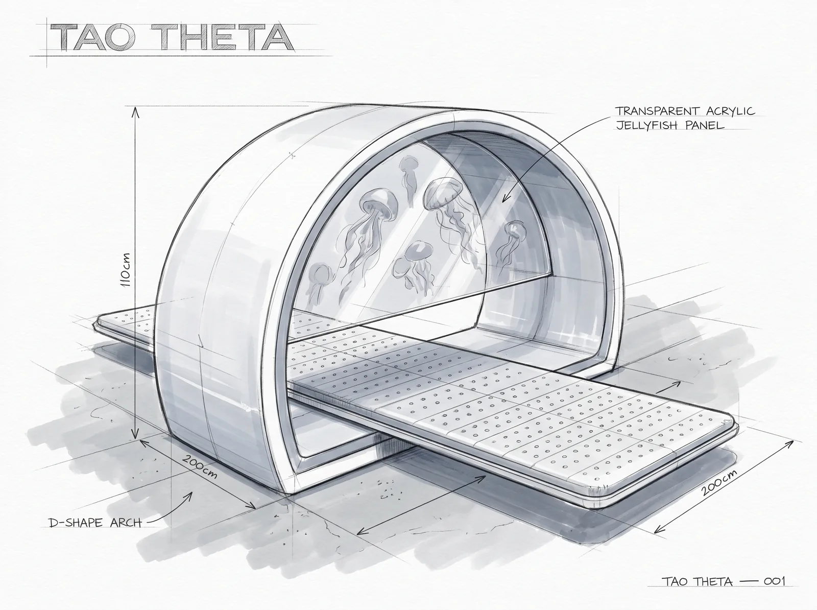 TAO THETA — concept sketch, arco a D con lettino integrato
