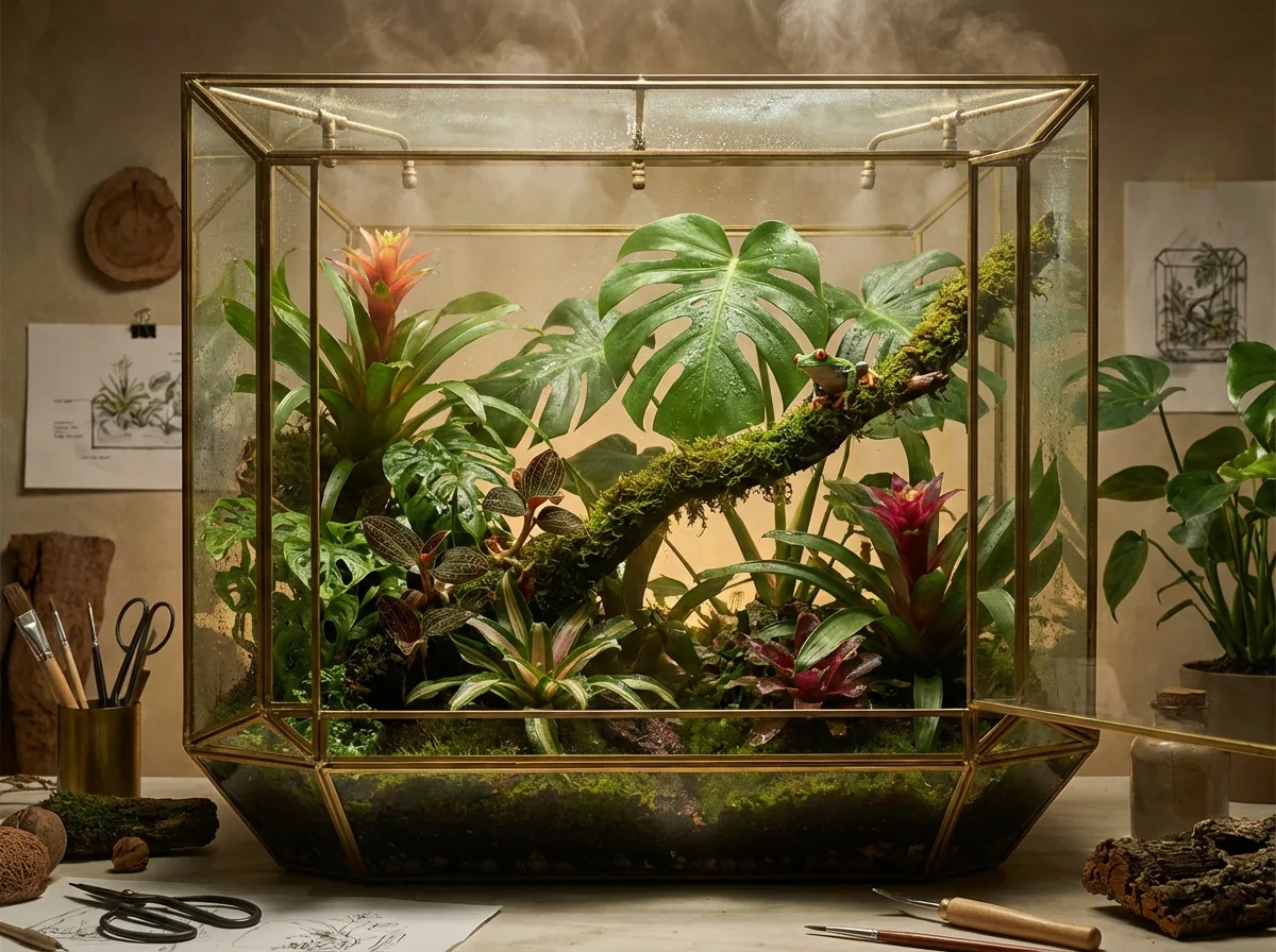 Designer terrarium with miniature tropical forest — terrestrial ecosystem by CaVenza